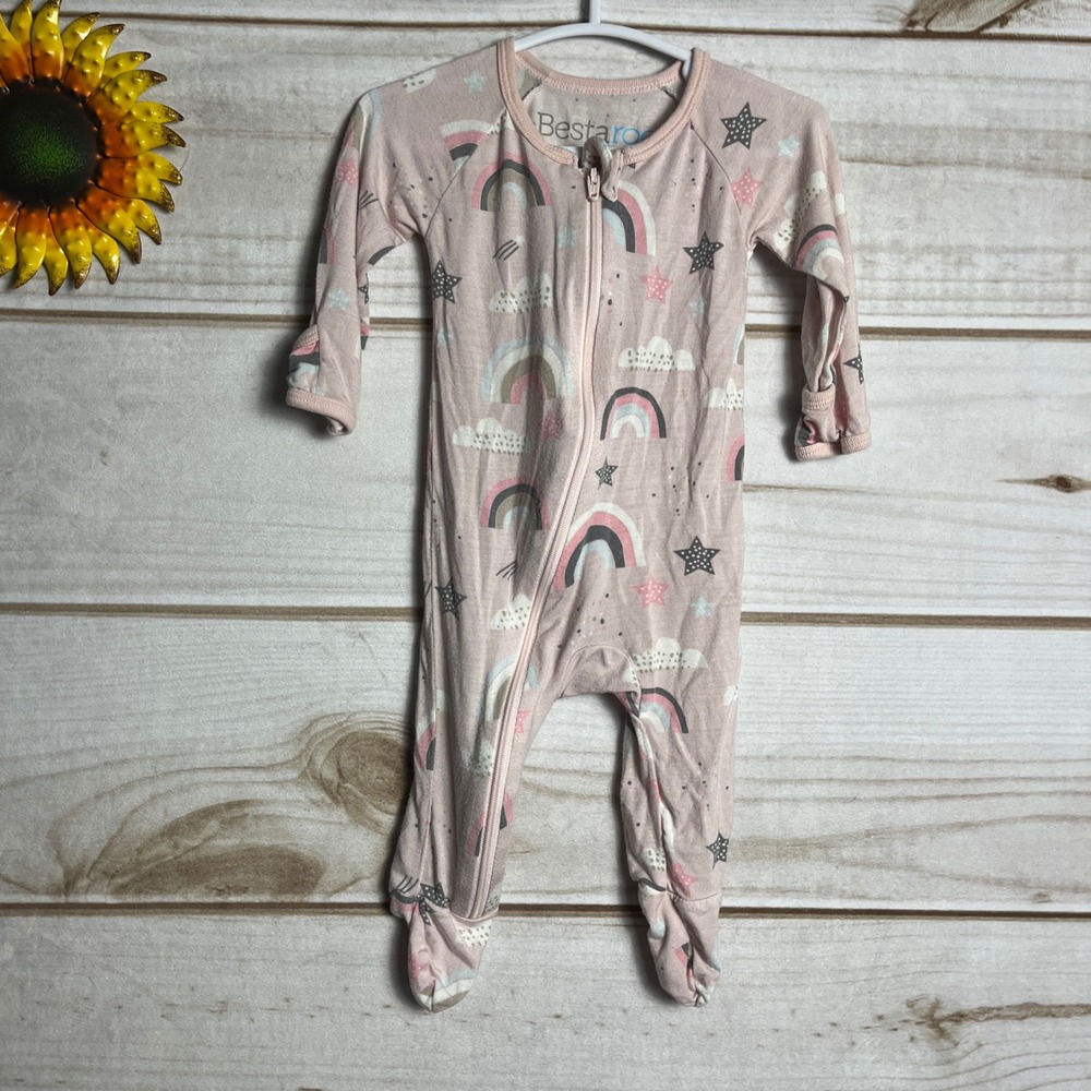 Bestaroo 0-3 Months Rainbow Star Print Modal Footed One Piece Pajamas‎ Romper